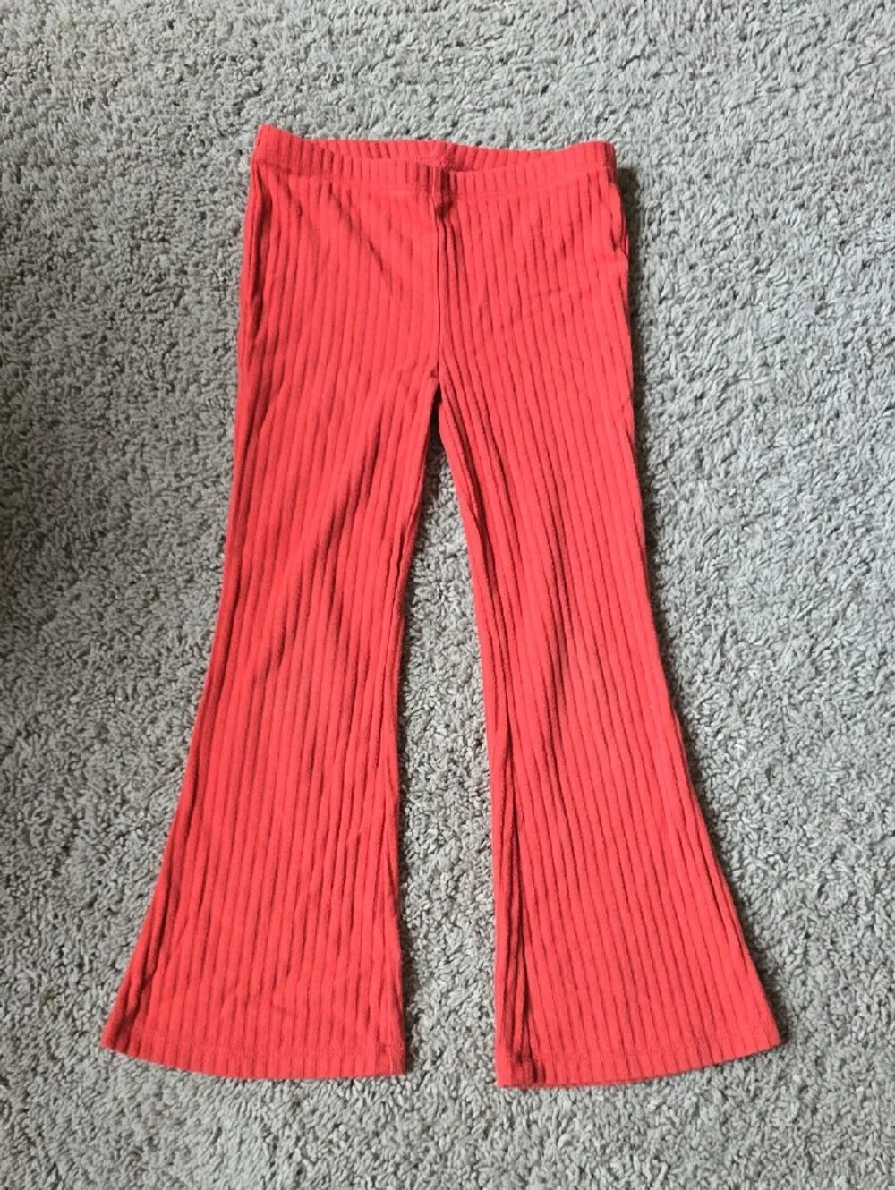 Girls' Ribbed Ruffle Long-Sleeve Shirt With Flare Pants Set - Coral